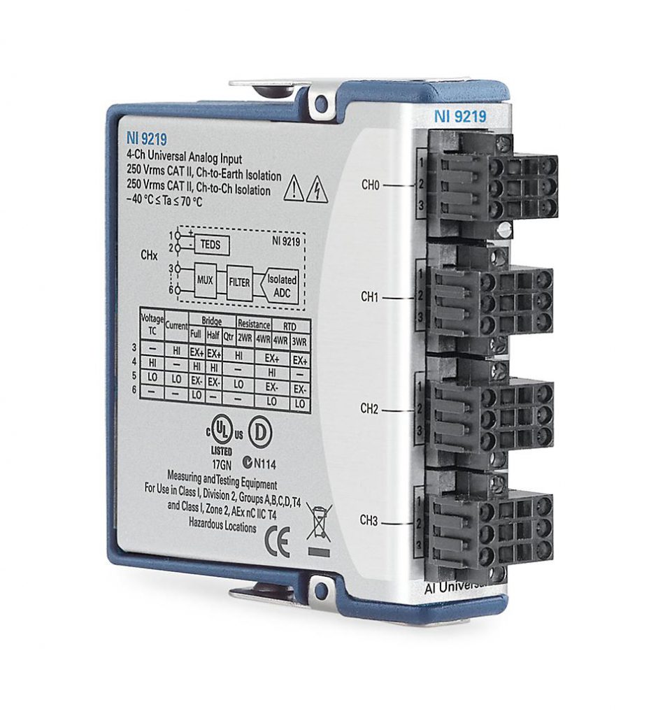 NI 9219 100 S/s/channel, 4-Channel C Series Universal Analog Input ...